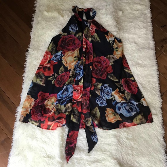 Show Me Your Mumu Womens Tess Tie Front Mini Dress Navy Floral Size Small - Picture 9 of 14